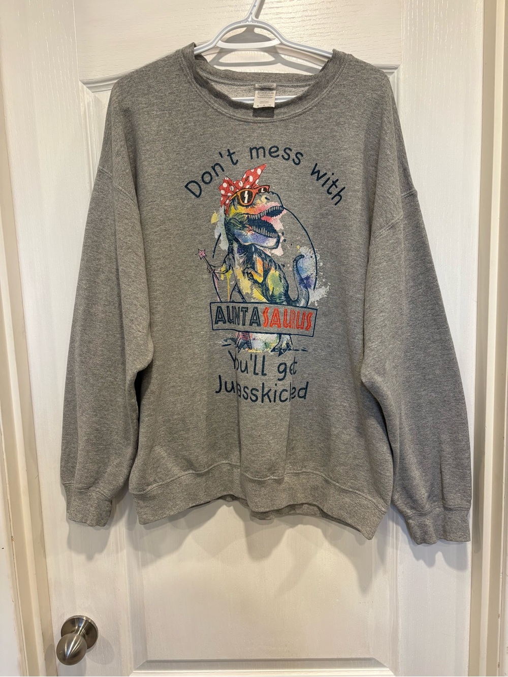 Gray Graphic 'Don't Mess With' Auntasaurus Sweatshirt